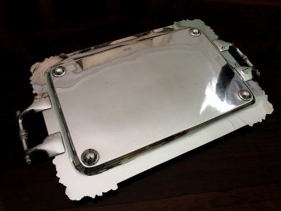 画像1: ヴィクトリアン 手彫刻 ガドルーン&スクロールボーダー ティートレイ