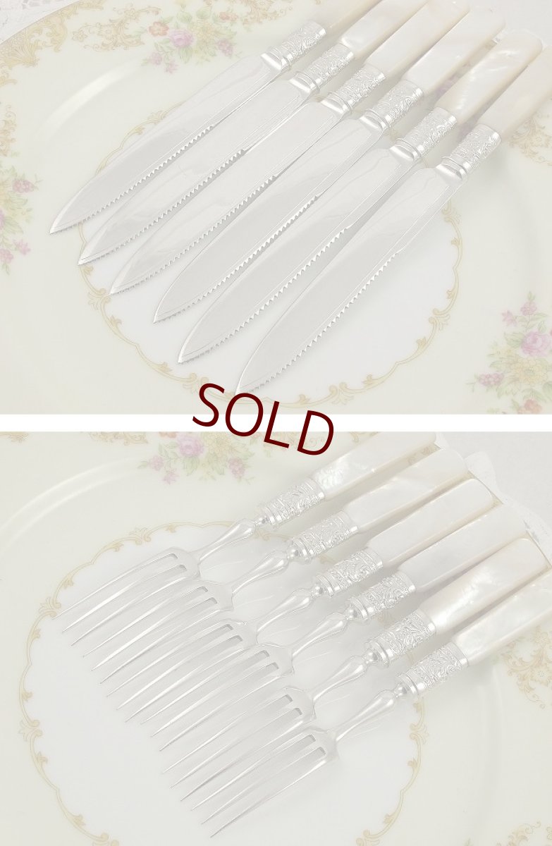 画像5: シルバープレート　手彫り　白蝶貝ハンドル　Martin Hall & Co. デザートカトラリー6組セット (5)