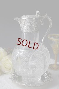純銀製（925）1908年　ハンドカットクリスタルグラス  美彫刻　クラレットジャグ