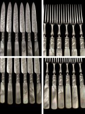 画像2: シルバープレート　手彫り　白蝶貝ハンドル　Martin Hall & Co. デザートカトラリー6組セット (2)