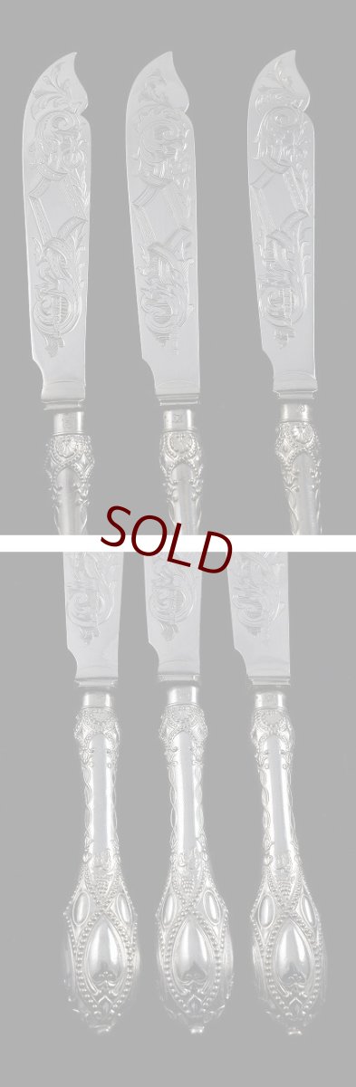 画像2: ヴィクトリアン 手彫り彫刻　デコラティブ　フィッシュカトラリー３組セット (2)