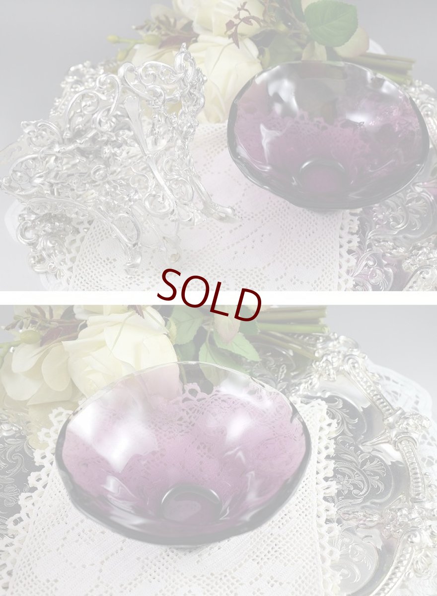 画像4: ヴィクトリアン　カーストワーク　薔薇のガーランド　モーヴグラス　シュガーバスケット (4)