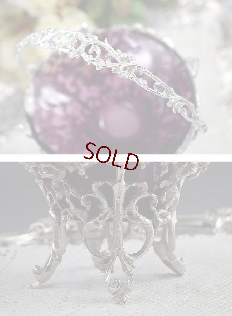 画像5: ヴィクトリアン　カーストワーク　薔薇のガーランド　モーヴグラス　シュガーバスケット (5)