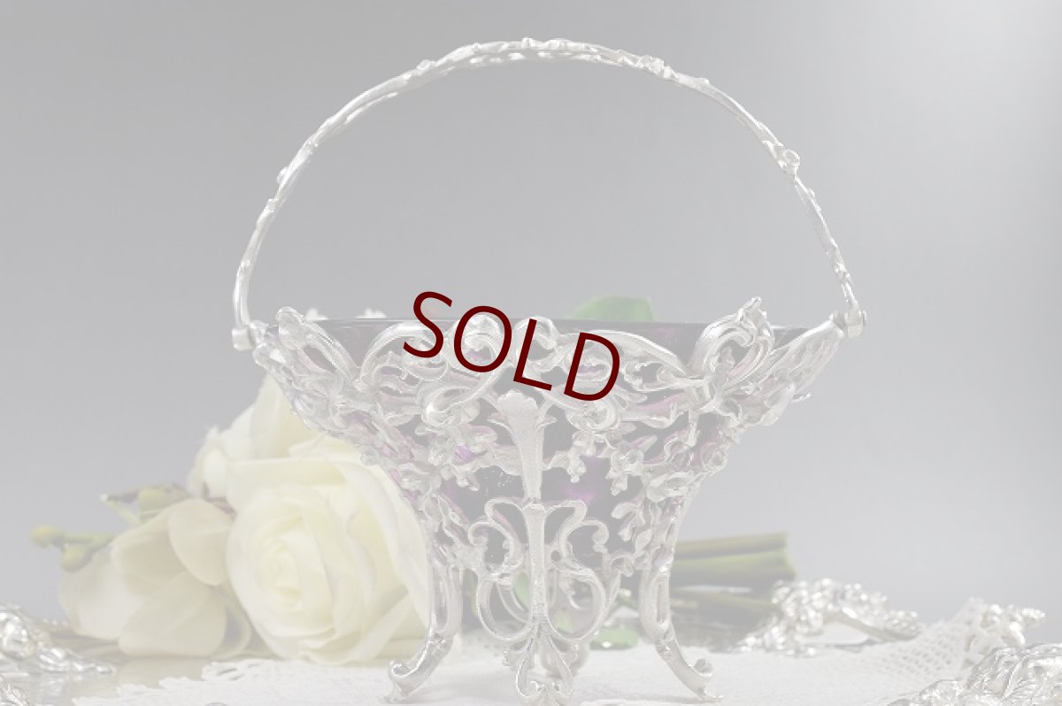 画像1: ヴィクトリアン　カーストワーク　薔薇のガーランド　モーヴグラス　シュガーバスケット (1)