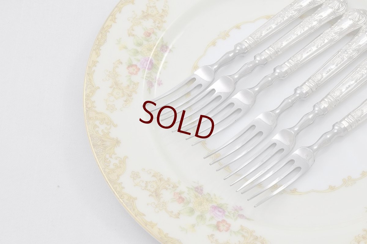 画像4: ヴィンテージ　純銀ハンドル　クイーンズパターン　デザートフォークセット (4)