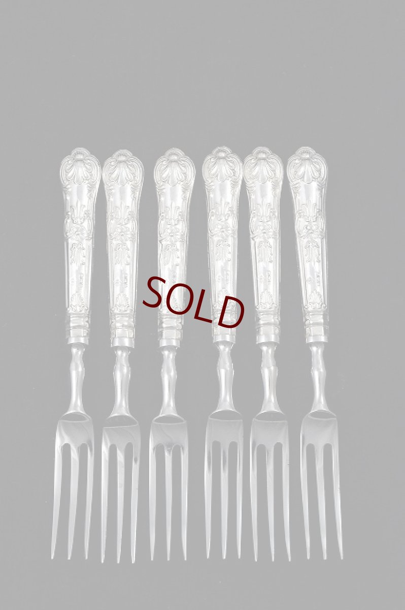 画像1: ヴィンテージ　純銀ハンドル　クイーンズパターン　デザートフォークセット (1)