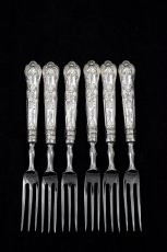 画像1: ヴィンテージ　純銀ハンドル　クイーンズパターン　デザートフォークセット (1)