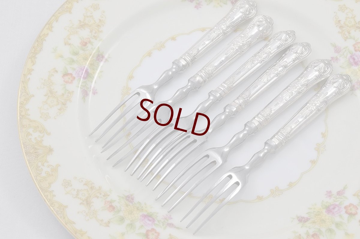 画像5: ヴィンテージ　純銀ハンドル　クイーンズパターン　デザートフォークセット (5)