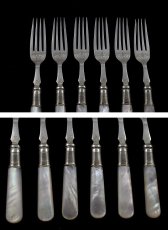 画像3: シルバープレート1893年　白蝶貝ハンドル　手彫り　デザートカトラリー6組セット (3)