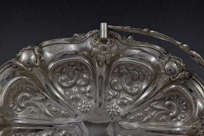 画像1: ヴィクトリアン　カーストワークボーダー　オーバル　フリル　お花の彫刻 ケーキバスケット