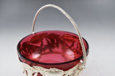 画像3: ヴィクトリアン お花と葉の鋳金 透かし細工　クランベリーグラス　シュガーバスケット (3)