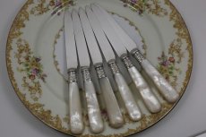 画像7: 1890年　シルバープレート　白蝶貝ハンドル　手彫り　デザートカトラリー6組セット (7)