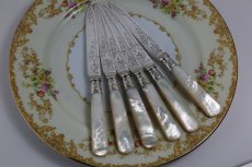 画像6: 1890年　シルバープレート　白蝶貝ハンドル　手彫り　デザートカトラリー6組セット (6)