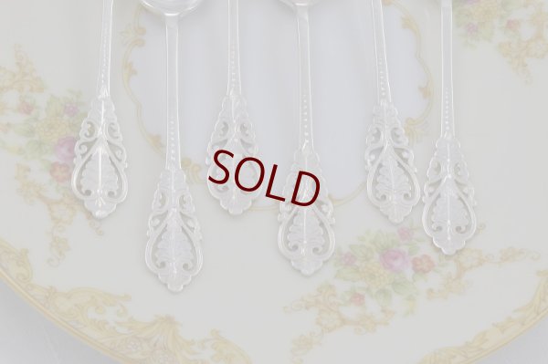 画像8: 1900年前後　シルバープレート　美麗　透かし細工　ティースプーン6本&シュガートングセット