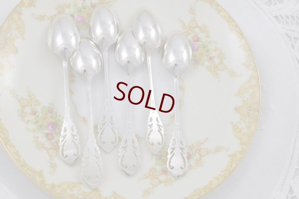 画像9: 1900年前後　シルバープレート　美麗　透かし細工　ティースプーン6本&シュガートングセット