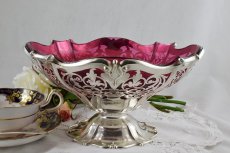 画像11: 純銀製（925）1906年　透かし細工　クランベリーグラス　フルーツボウル (11)