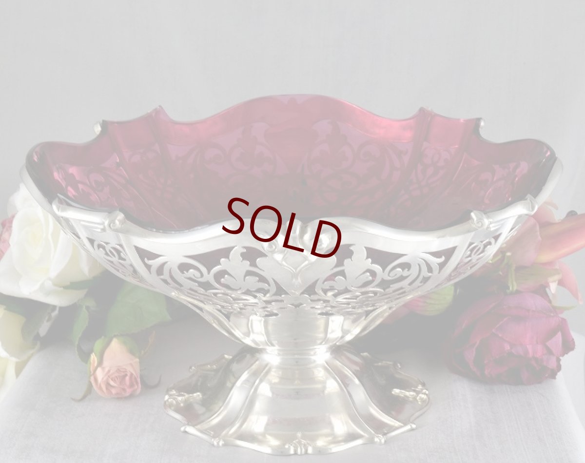 画像10: 純銀製（925）1906年　透かし細工　クランベリーグラス　フルーツボウル (10)