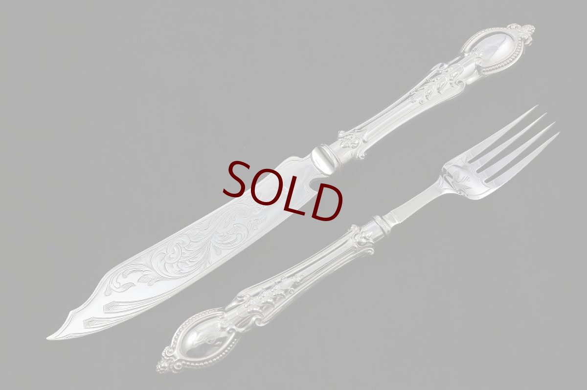 画像2: ヴィクトリアン　手彫りスクロール　ケーキサービングナイフ&フォーク (2)