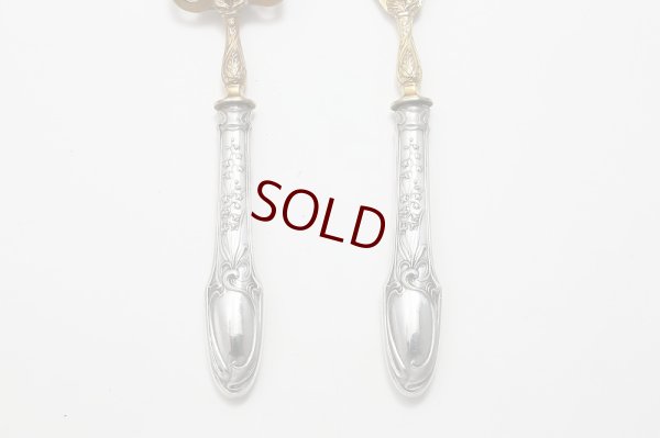 画像14: 1900年前後 アールヌーボー 純銀（950）ハンドル ギルディングブレード サービングカトラリー4点セット