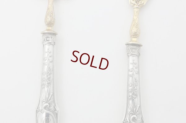 画像11: 1900年前後 アールヌーボー 純銀（950）ハンドル ギルディングブレード サービングカトラリー4点セット