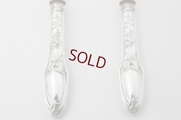 画像8: 1900年前後 アールヌーボー 純銀（950）ハンドル ギルディングブレード サービングカトラリー4点セット