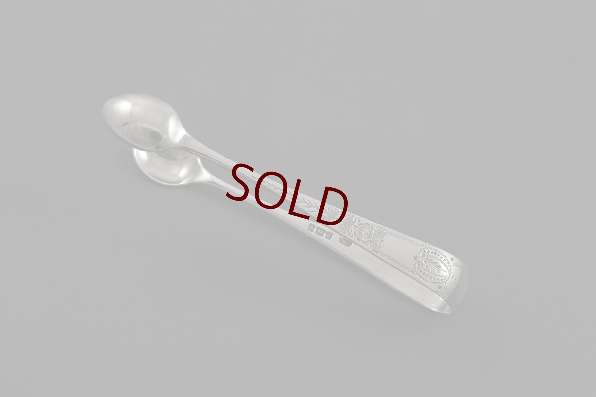 画像4: 純銀製（925）1907年　お花とブライトカット　ティースプーン6本＆シュガートングセット (4)