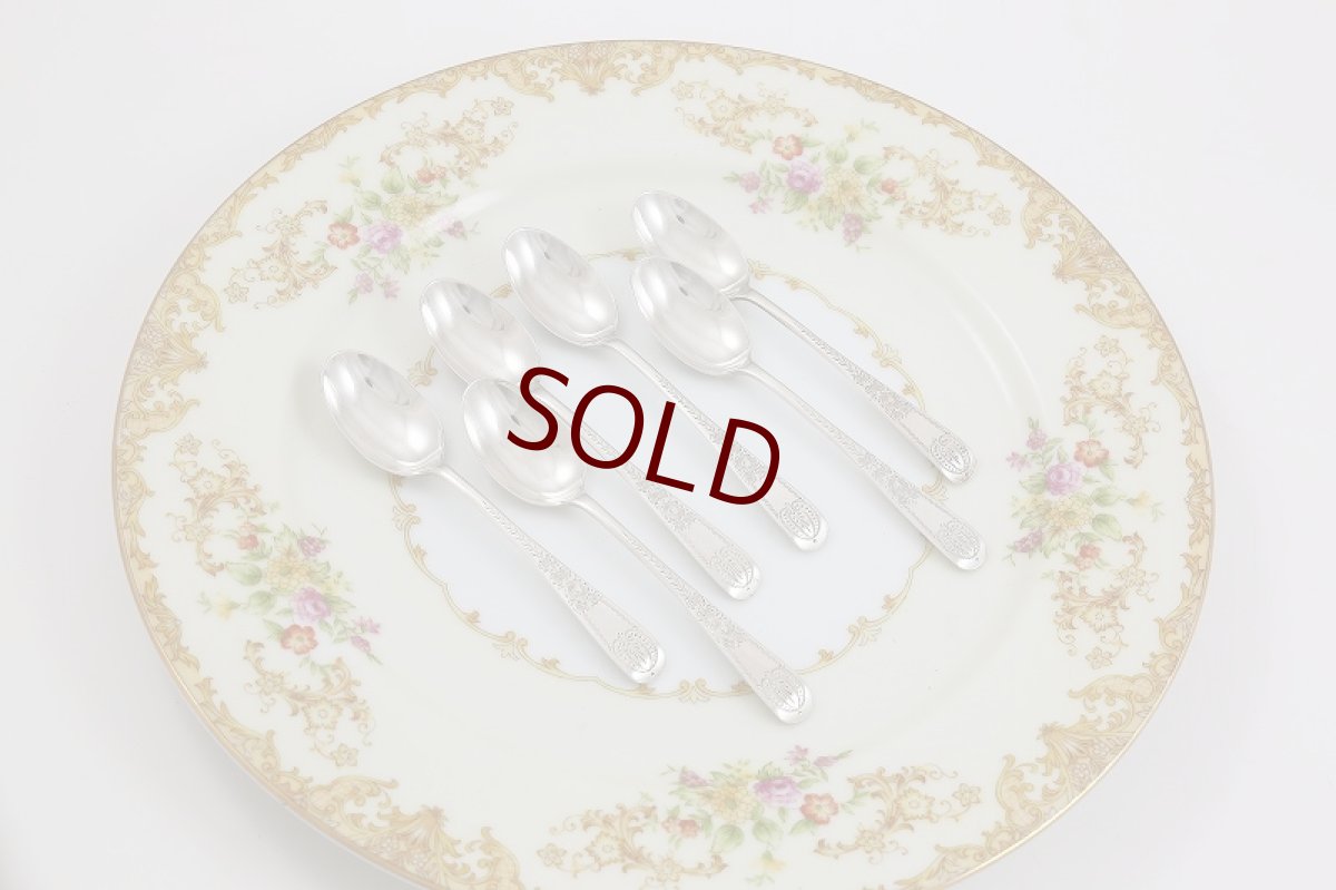 画像6: 純銀製（925）1907年　お花とブライトカット　ティースプーン6本＆シュガートングセット (6)