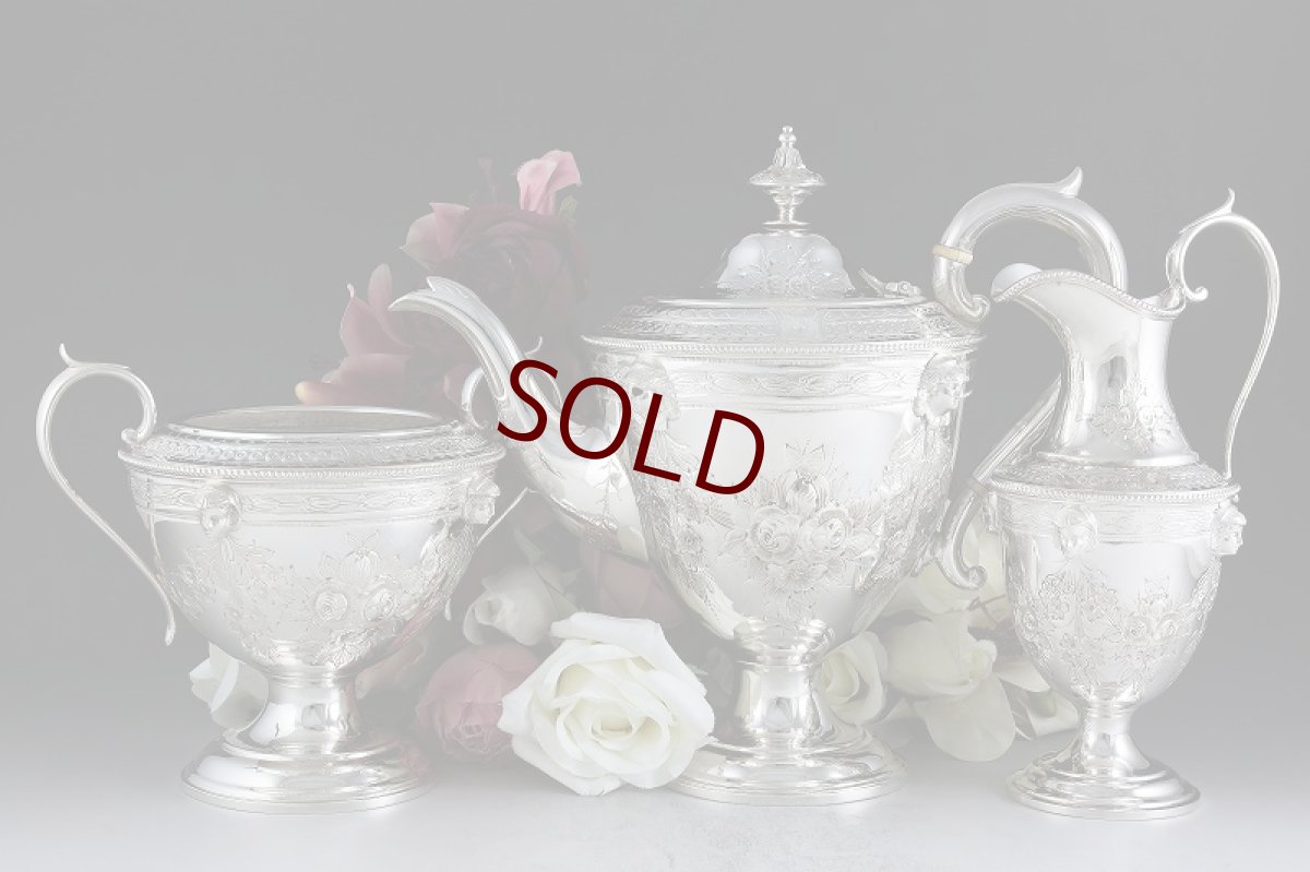 画像1: ヴィクトリアン シルバープレート ネオクラシカル/薔薇とお花のガーランド　ティーセット  (1)