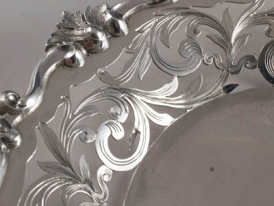 画像3: 純銀製（925）1839年　特級美品　総透かし細工　金鍍金お花の摘み　ディッシュ