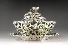 画像3: 純銀製（925）1839年　特級美品　総透かし細工　金鍍金お花の摘み　ディッシュ (3)