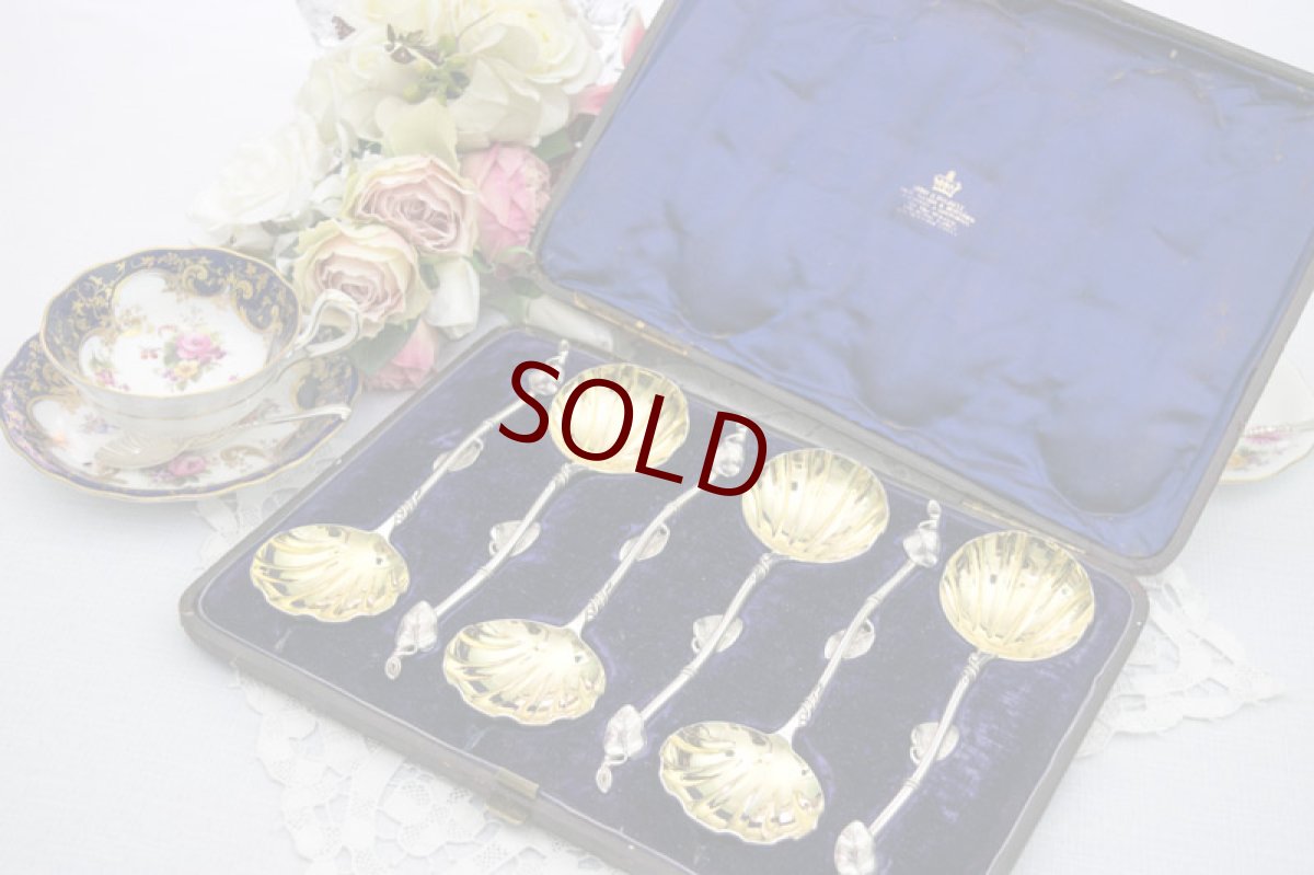 画像1: 純銀製（925）Francis Higgins 1875年　ギルドシェルボウル　サービングスプーン　6本セット (1)