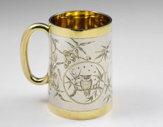画像6: 純銀製（925）1880年　パーセルギルド　手彫り　ジャポニズム　クリスニングカップ (6)