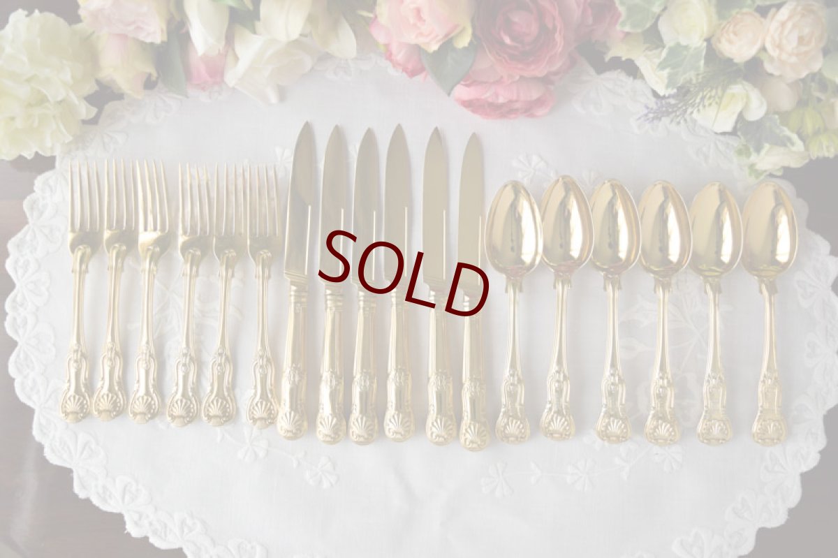 画像1: 純銀製（９２５）　総金鍍金　ジョージアン/ヴィクトリアン　デザートカトラリー６組セット (1)