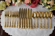 画像1: 純銀製（９２５）　総金鍍金　ジョージアン/ヴィクトリアン　デザートカトラリー６組セット (1)