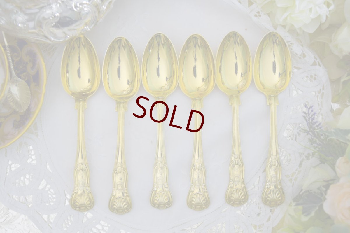 画像3: 純銀製（９２５）　総金鍍金　ジョージアン/ヴィクトリアン　デザートカトラリー６組セット (3)