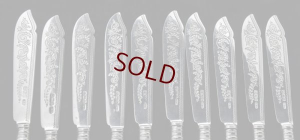 画像5: 純銀製（925）　1902年　白蝶貝ハンドル　手彫り　フィッシュカトラリー10組セット