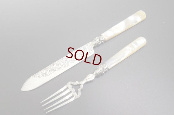 画像10: 純銀製（925）1892年George Unite 白蝶貝ハンドル　ケーキサービングセット