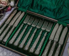 画像1: 純銀（925）/シルバープレート　1894年　キングスパターン　デザートカトラリー6組セット (1)