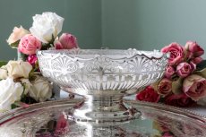 画像1: 純銀製（９２５）　美透かし細工　グラス入りフルーツバスケット (1)