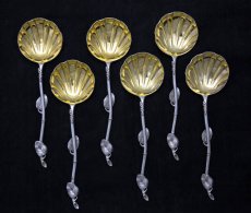 画像2: 純銀製（925）Francis Higgins 1875年　ギルドシェルボウル　サービングスプーン　6本セット (2)