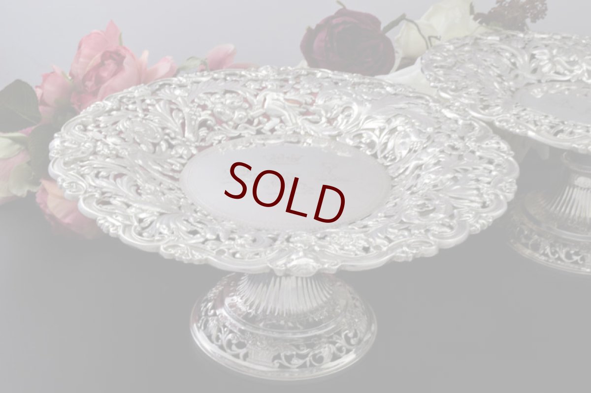 画像1: 純銀製（925）特級　超美透かし細工　エンジェル　ペア　タッツァ　（コンポート） (1)