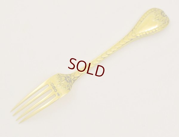 画像5: 純銀製（925）　1858年 Chawner & co. 総金鍍金　パームパターンハンドル　クリスニング　カトラリーセット　