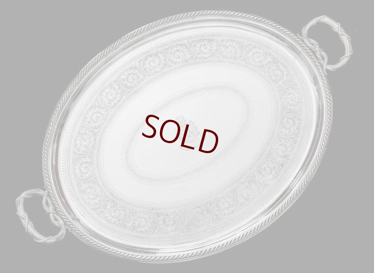 画像1: シルバープレート1884年　　特級品　エルキントン　ハンドエングレービング　大型　トレイ (1)