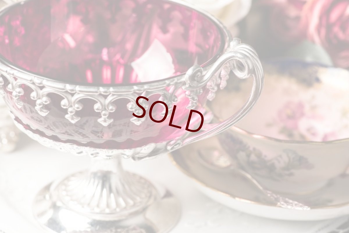 画像7: シルバープレート製　１９００年前後　クランベリーグラス　鋳金細工　シュガーバスケット (7)