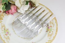 画像11: シルバープレート製　1900年前後　白蝶貝ハンドル　葉模様彫刻　デザートカトラリー６組セット (11)