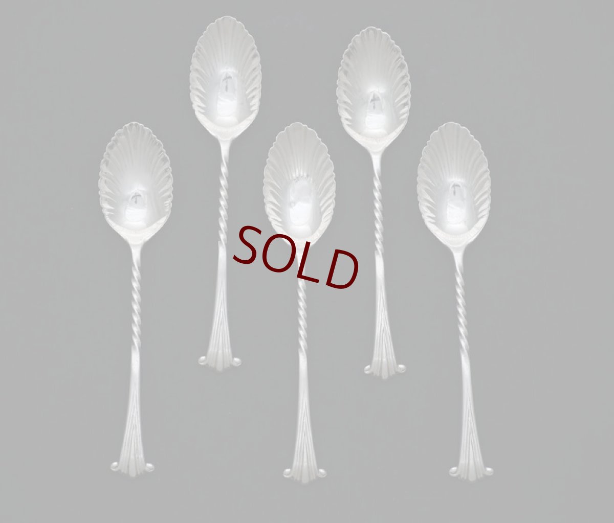 画像1: 純銀製（925）1890年 　貝のシェイプのスプーン5本セット (1)