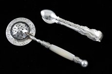 画像3: シルバープレート製　白蝶貝ハンドルティーストレイナー＆　シュガートングセット (3)