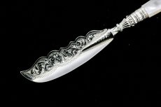画像13: 純銀製（925）　白蝶貝ハンドル　ジャムスプーン、バターナイフ、トーストフォークセット (13)