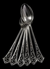 画像2: 純銀製（925）1899年　繊細な透かし細工が美しいティースプーン6本セット (2)