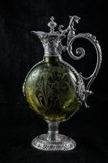 画像2: シルバープレート製　特級　ヴィクトリア時代後期　ハンドエッチング　グリーンクリスタルグラス　クラレットジャグ (2)